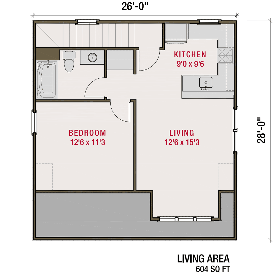 Image of ADU-Garage 1 Bed, 1 Bath, 2 Car - 604 sq.ft